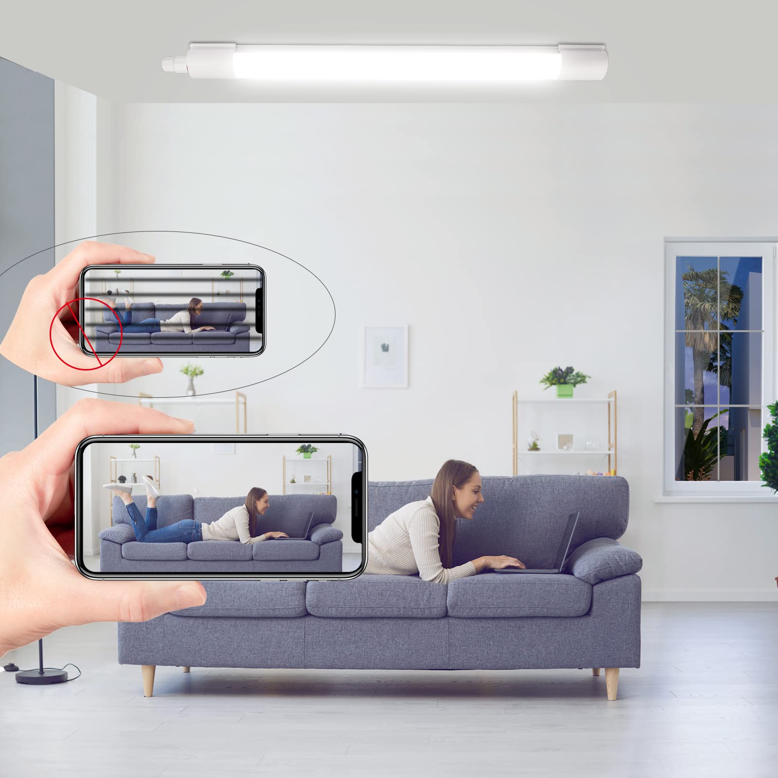 2 piezas LED luz a prueba de humedad con detector de movimiento 120CM, luz techo tubo LED 36W 4000LM, IP65 tubo, impermeable a prueba humedad lámpara difusor
