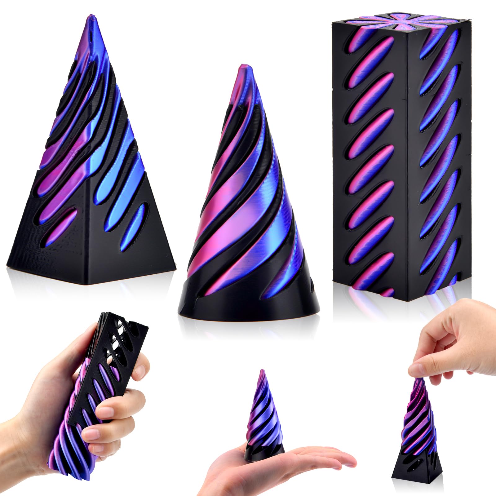 Impossible Cone Fidget Toy, 3 Pcs 3D Printed Spiral Cone Fidget Toy, Impossible Pyramid Passthrough Sculpture, Fun Anxiety Stress Relief Toy For Home Office Desk Decor Engineer Souvenir Gift