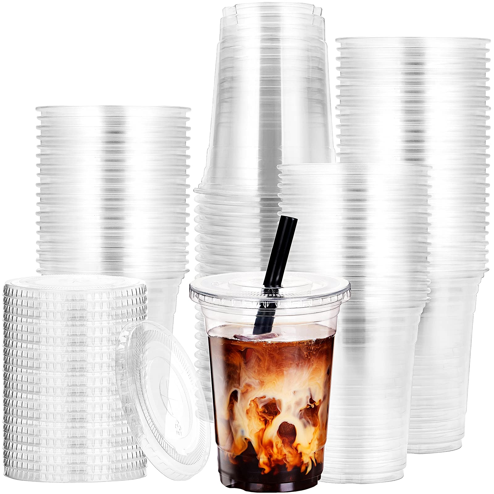 Buy [50 Sets 16 Oz] Crystal Clear PET Plastic Cups with Hole Flat