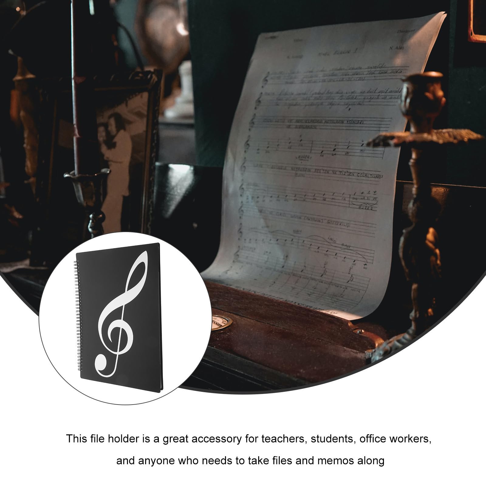 Classeur de Partitions Musicales A4 Réutilisable en Pp 20 Pages, Compact et Solide, pour Bureau et Enseignants