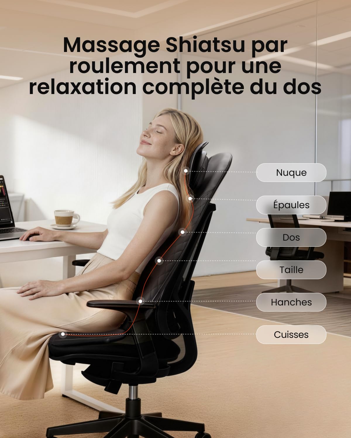 RENPHO Siege Massant, Coussin de Siège de massage du dos massage Chaise de massage Shiatsu avec chauffage pour massager tout le cou et dos