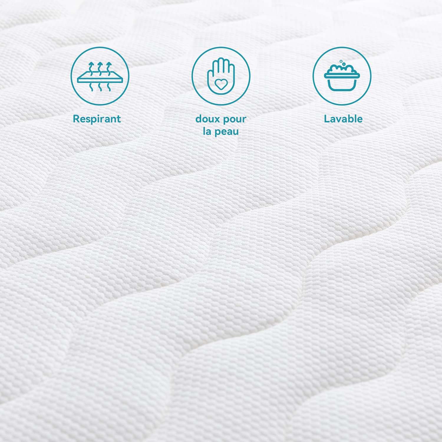 Amazon Basics Surmatelas de Mousse à Mémoire de Forme Confortable, Très Moelleux, 180 x 200 x 7 cm, Blanc