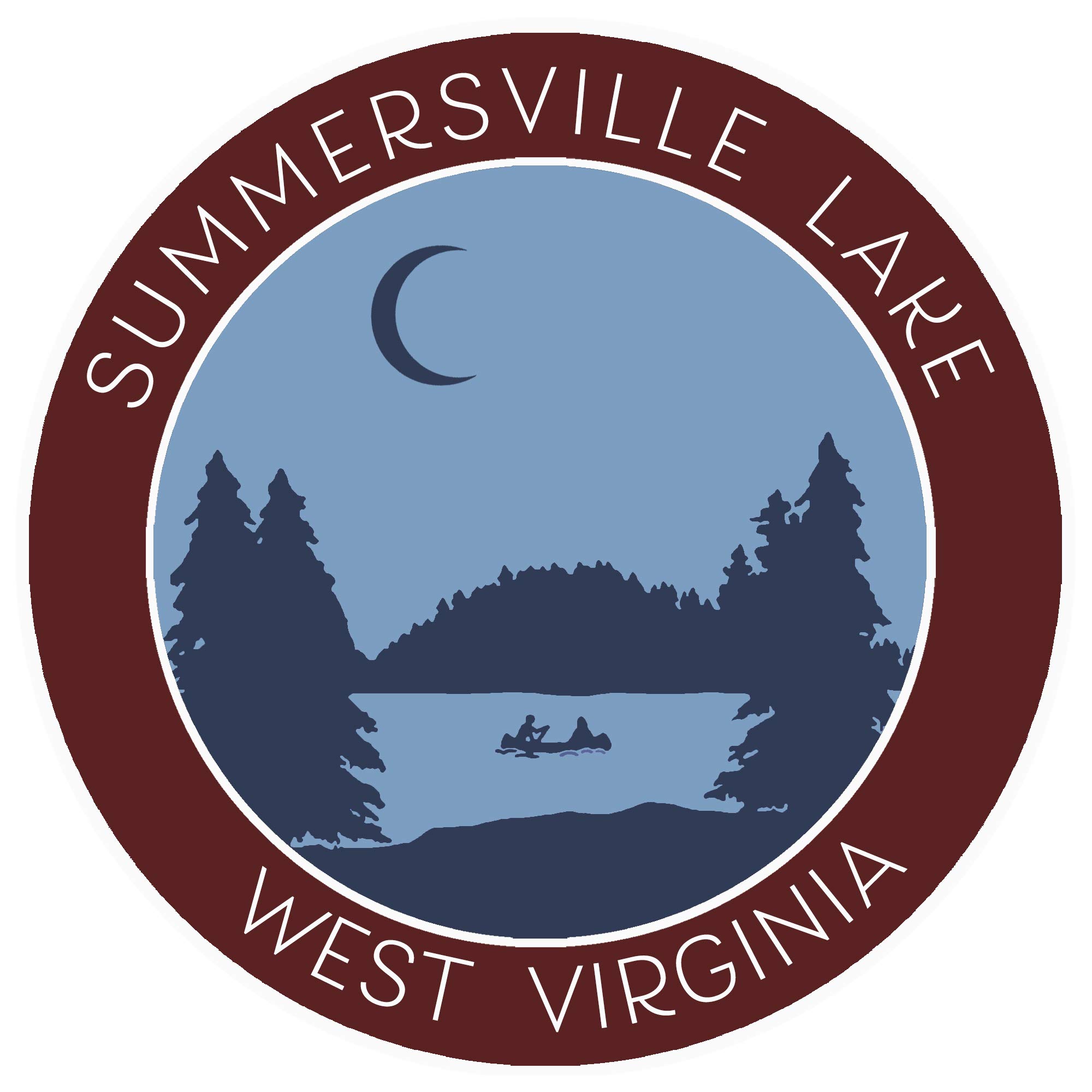 Summersville Lake, West Virginia Crescent Moon Boat Vinyl Printed Die-Cut Decorative Auto Decal Sticker Appliques ~ Lake Life Adventure Series