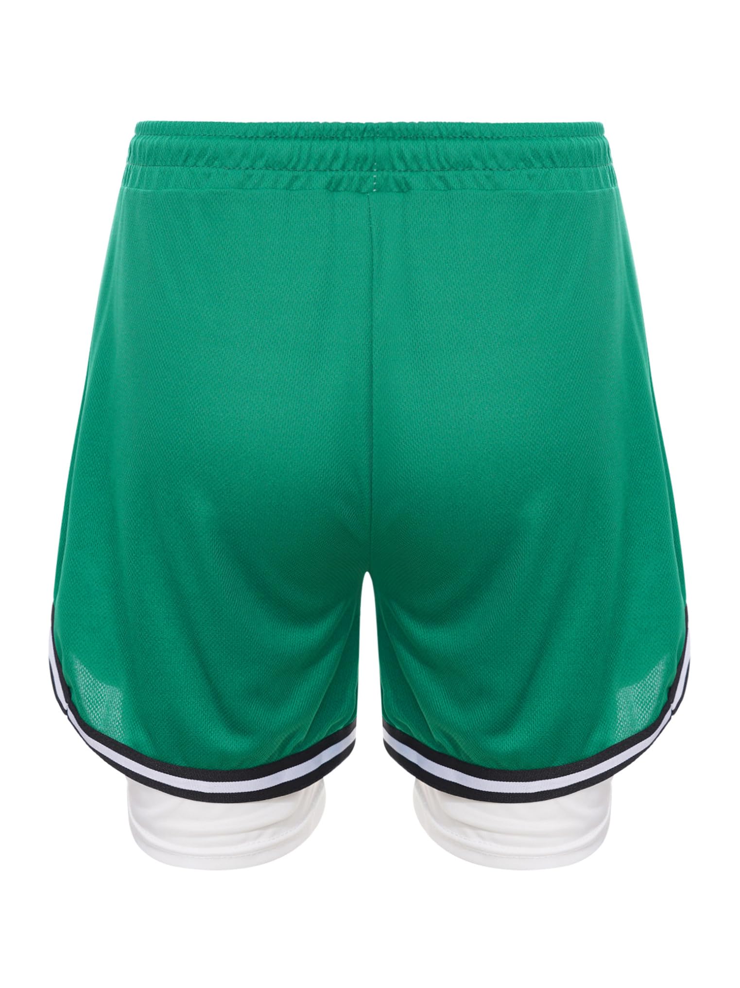 Yeahdor Boys Running Built-in Shorts Basketball Running Training Bottom Drawstring Elastic Waistband Sports Shorts Green 10-11 Years