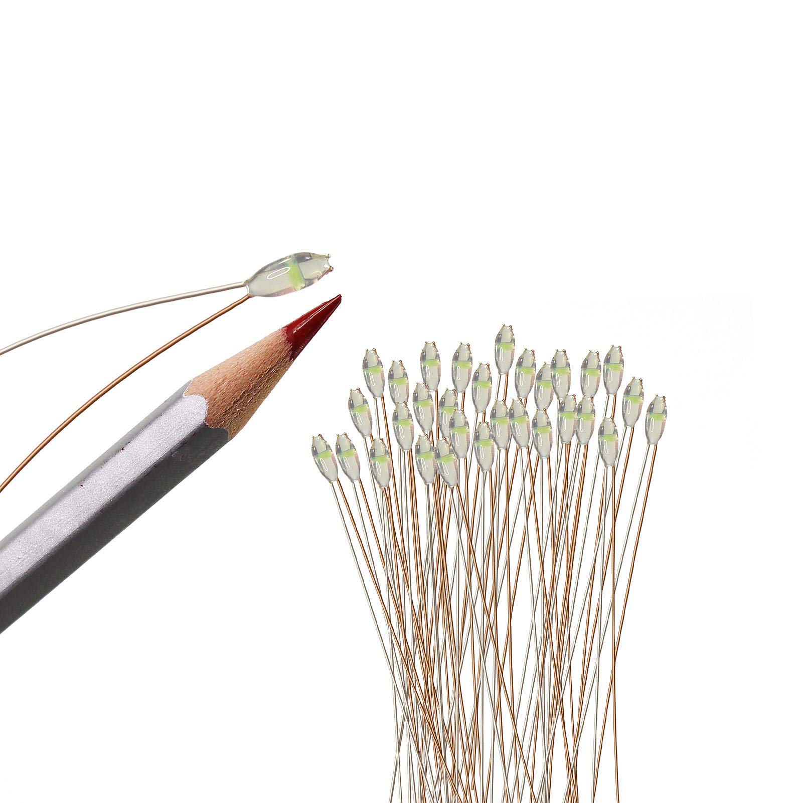 Evemodel 30pcs Pre-soldered Micro Litz Wire Green SMD 0603 LED Light 20cm Wire Resin Cover