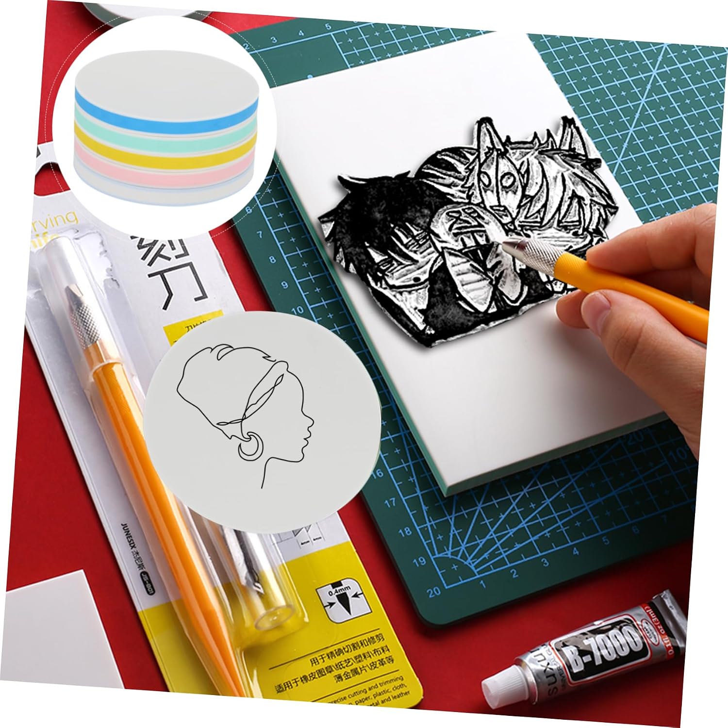 Uonlytech 5Pcs Rubber Carving Blocks for DIY Stamp Making Easy to Engrave Craft Material for Stamp Card Making and Printmaking Projects for Home and School Use
