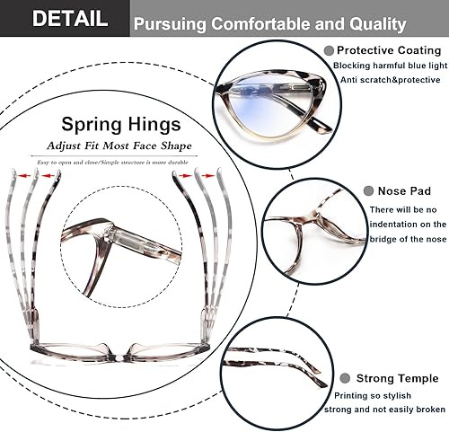 Miniatura 4 de EYEURL Paquete de 5 lentes de lectura de ojo de gato para mujeres y hombres, lentes de bloqueo de luz azul, elegantes lectores de computadora para