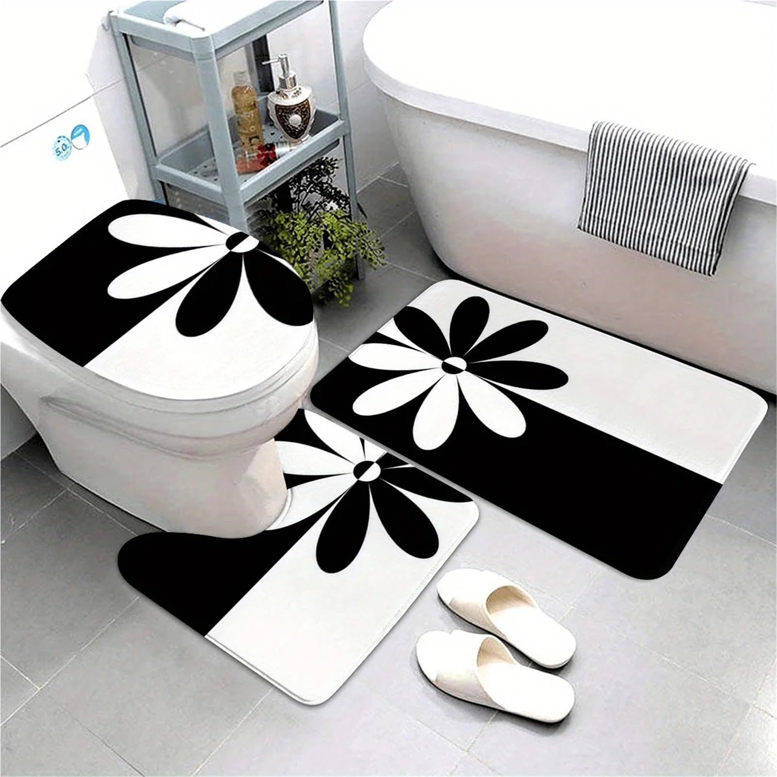 Tapis de Bain Ensemble 3 pièces avec Motif Floral à la Mode