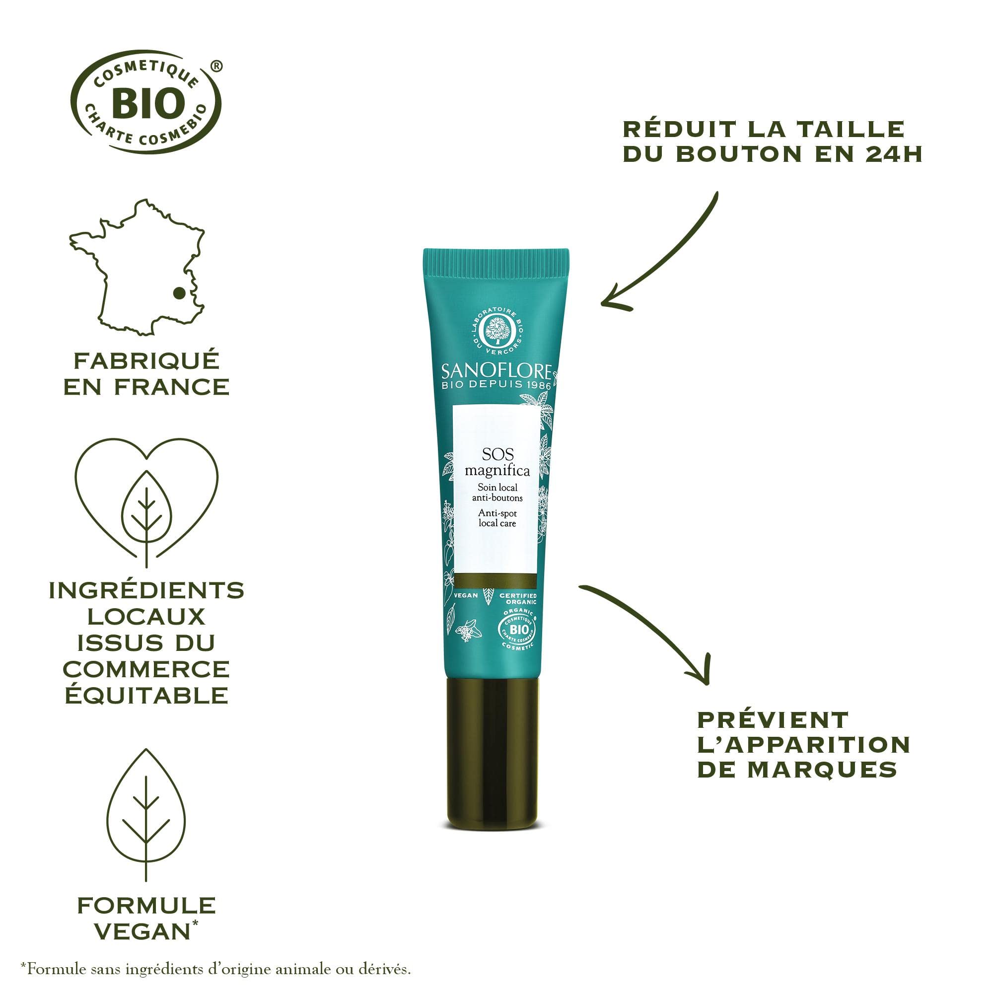 Sanoflore SOS Magnifica - Soin Local SOS Anti-Boutons Certifié Bio - À la Menthe Poivrée du Vercors - 15 ml