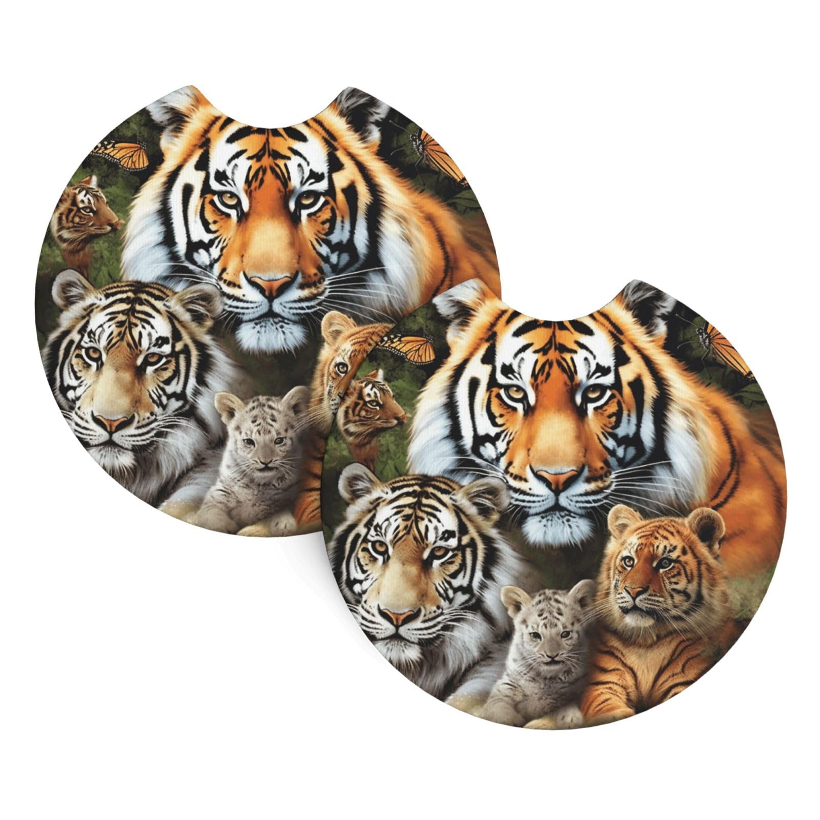 2 Pack Car Coaster for Cup Holders Lion Tiger Leopard and Butterfly Car Cup Coaster 2.7" Neoprene Non-Slip Automotive Cup Mat Universal Auto Car Interior Accessories for Women Men Cup Pad