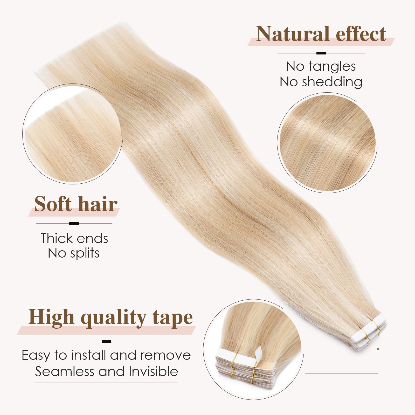 TESS Tape in Hair Extensions Human Hair 10 PCS #18P613 Ash Blonde & Bleach Blonde - Image 2