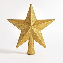 Christmas Tree Topper, 20cm Large Glitter Gold Christmas Tree Star Decorations - Sparkle Xmas Star Tree Topper for Traditional Gold Christmas Decorations