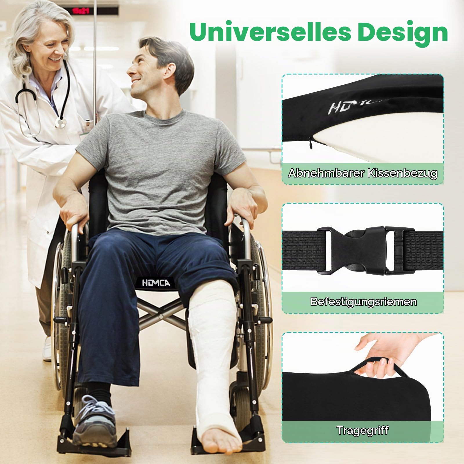HOMCA Sitzkissen Wasserdicht für Rollstuhl, Ergonomisches Memory Foam Steißbeinkissen für Hämorrhoiden und Sitzkomfort, Auto- und Bürostuhlkissen, Mit Wasserdichtem Bezug, 40 x 45 x 7,5cm | 45×40×7,5 cm, Ergonomisches U-förmiges Design, Erhöht Sitzkomfort