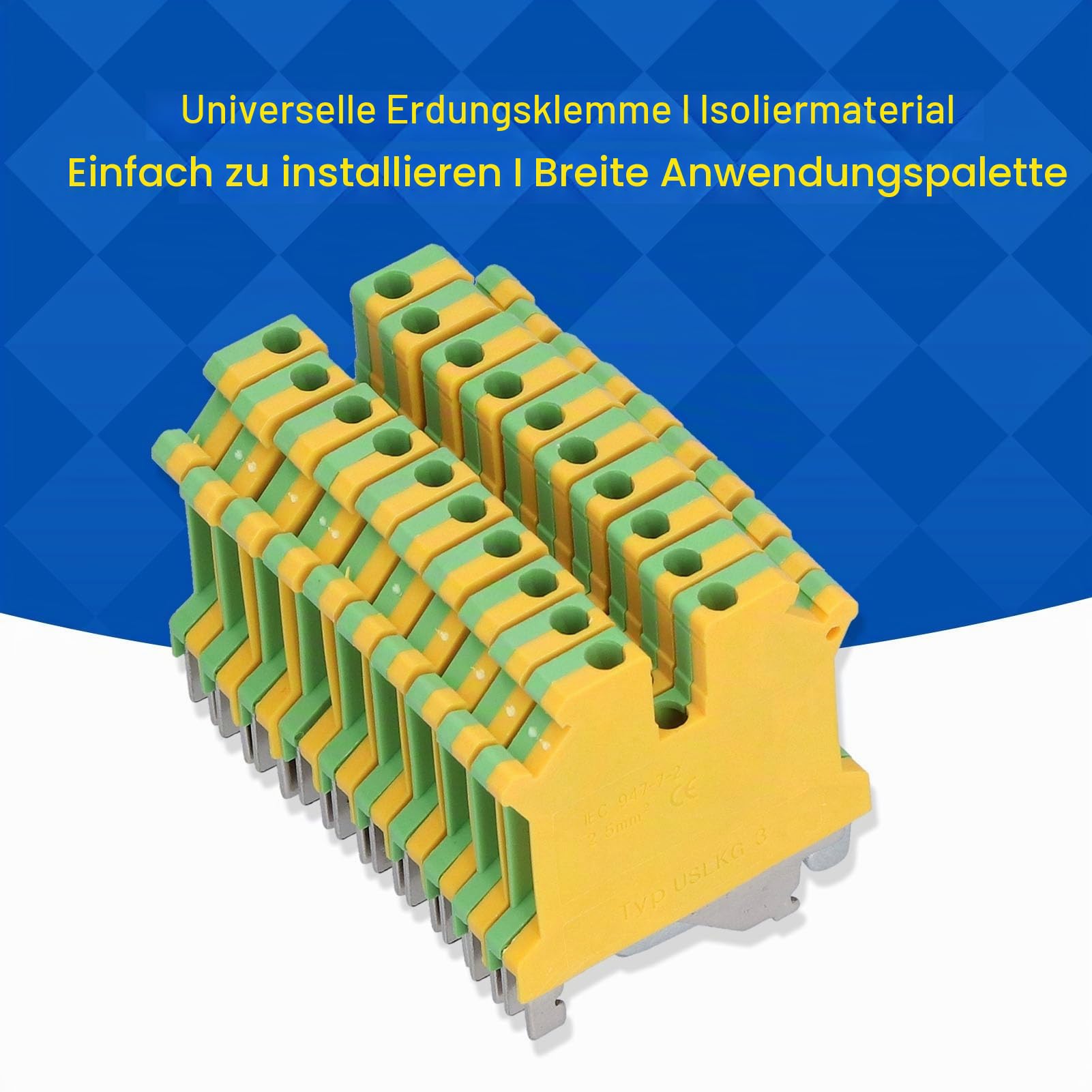 Hosie Erdungsklemme, TYP USLKG-3 Reihenklemme 50 Stck, Gelb + Grn, Schraubklemme, ABS Material