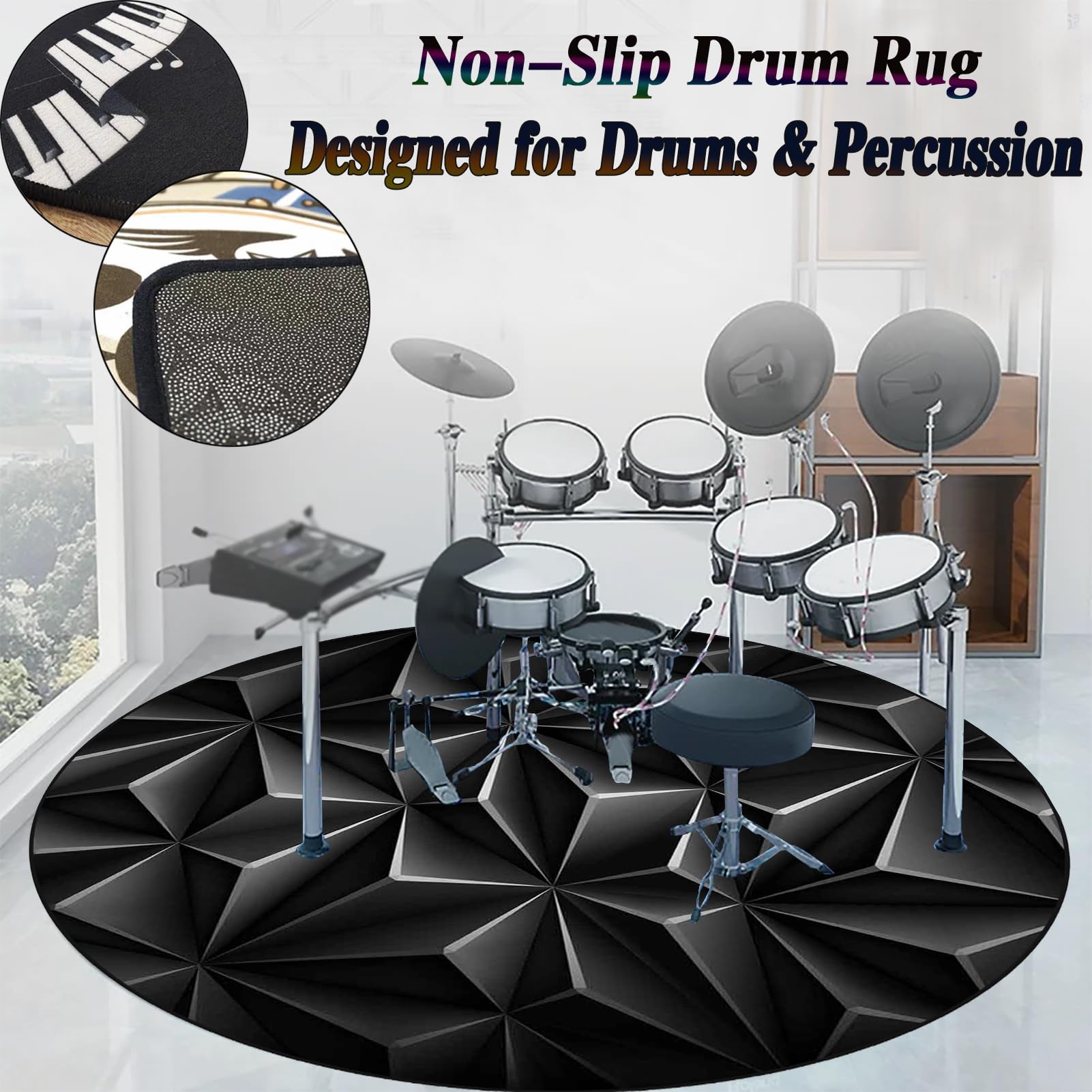 100 cm Schlagzeugteppich Drum Teppich, Rund Schallschutz Akustik Teppich, Professionelles elektronisches Jazz Schlagzeug Teppich Kit für Bass Drum Snare Drum und andere Instrumente Teppiche