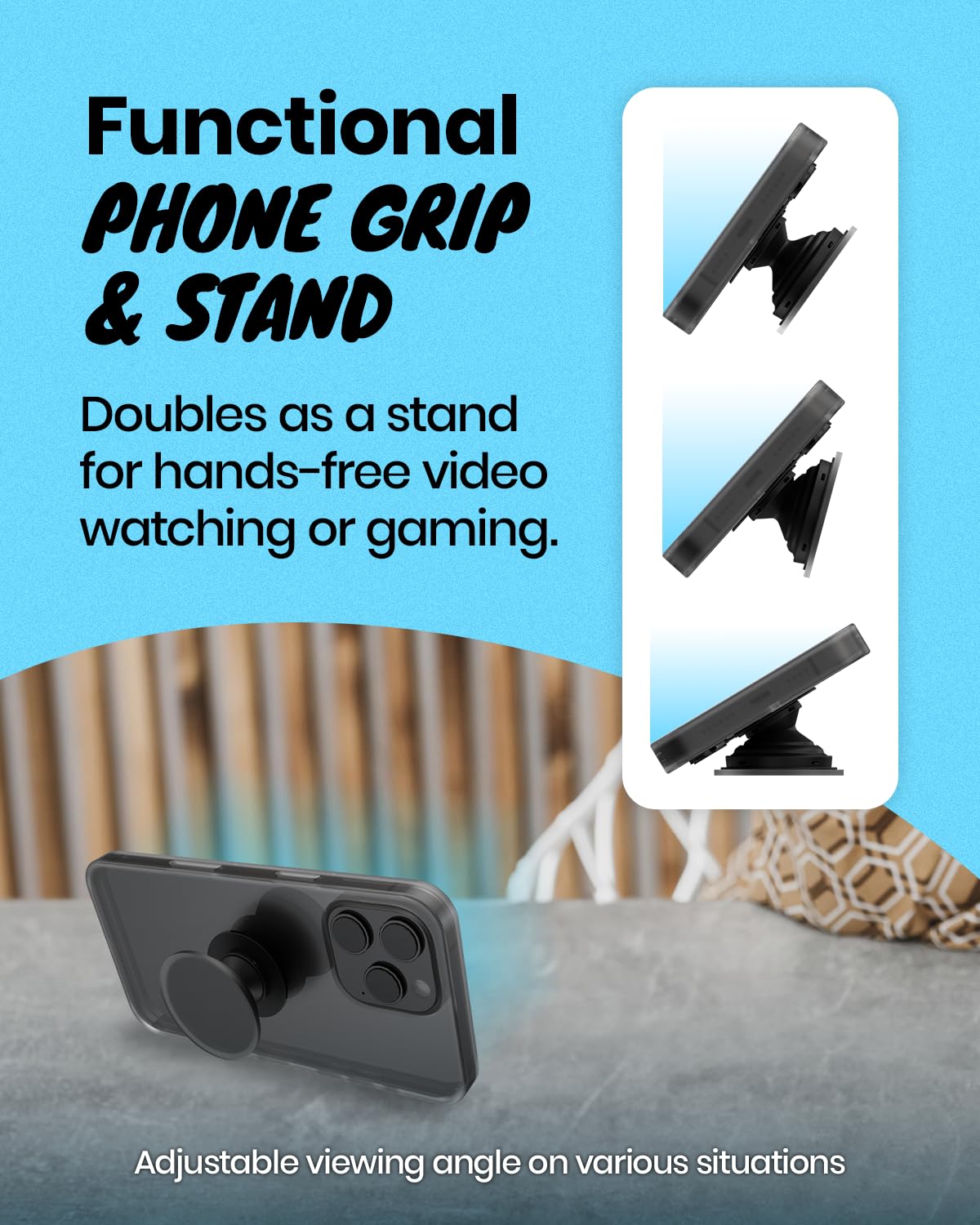 OnTheGrip Cute Solid Macaron Color Heart Shape Collapsible Mobile Phone Grip Stand Holder for Smartphone Tablet Cell Phone Accessory (Black)