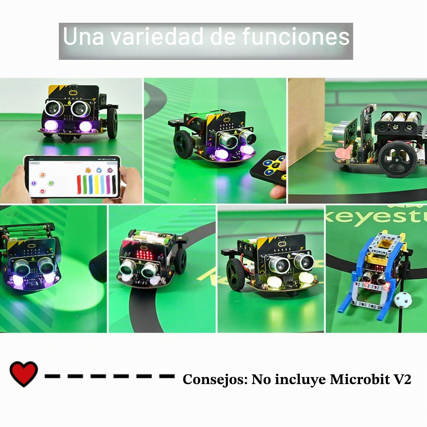KEYESTUDIO BBC Micro:bit V2 Car Kit (Micro bit Board No Incluido) Robot de codificación para Adolescentes Stem EDU Regalo para 14+ Adolescente