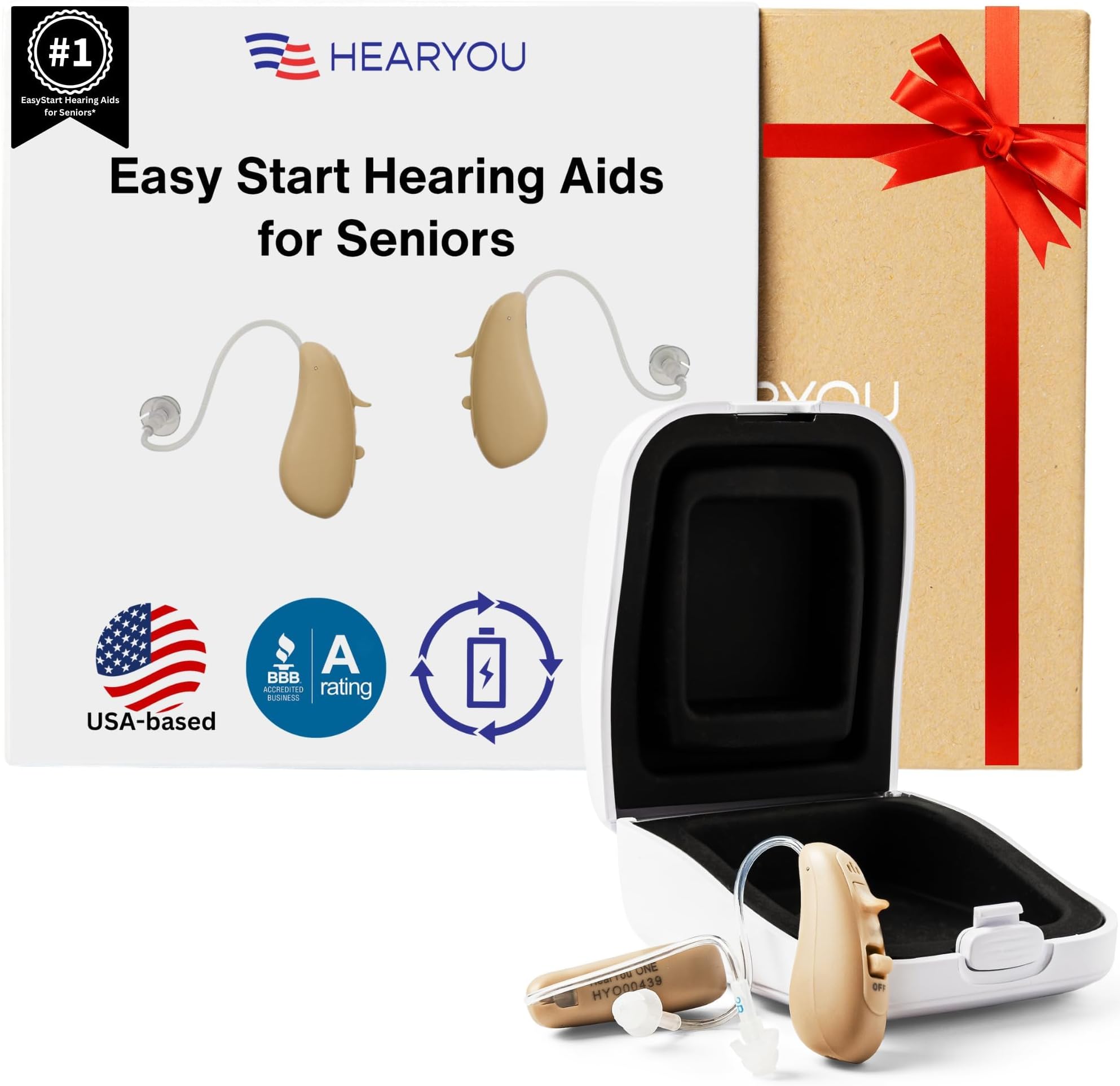 Rechargeable Digital Hearing Aids, 16-Channel Sound Processing, Premium Comfort Design, Pair (Sand Beige)