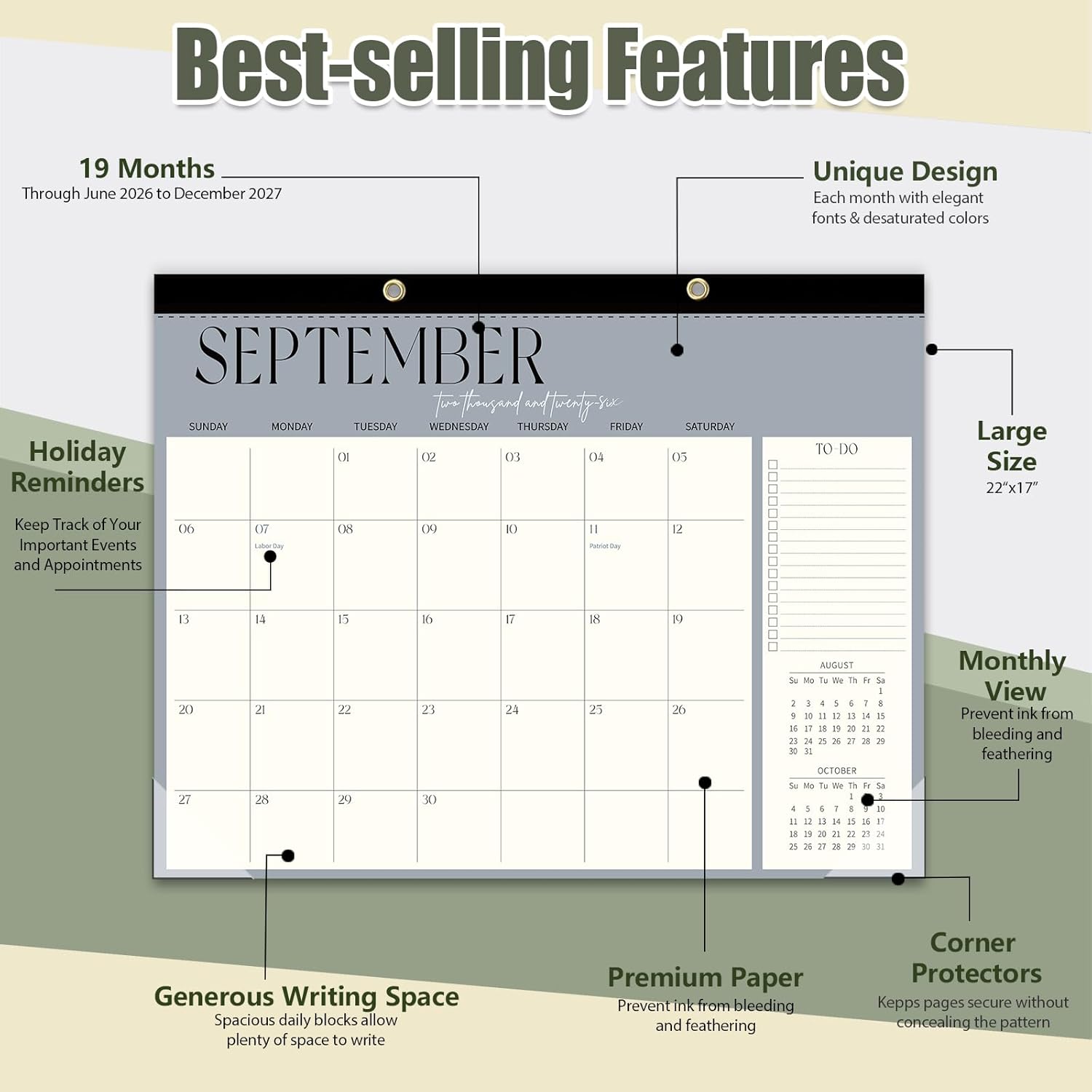 Guasslee Large Desk Calendar 2026-2027, 19-Month Large Hanging Desk/Wall Calendar From 2026 June-2027 December, 17" X 22" School Year Monthly Planner With Thick Paper For Office Home School Organizing