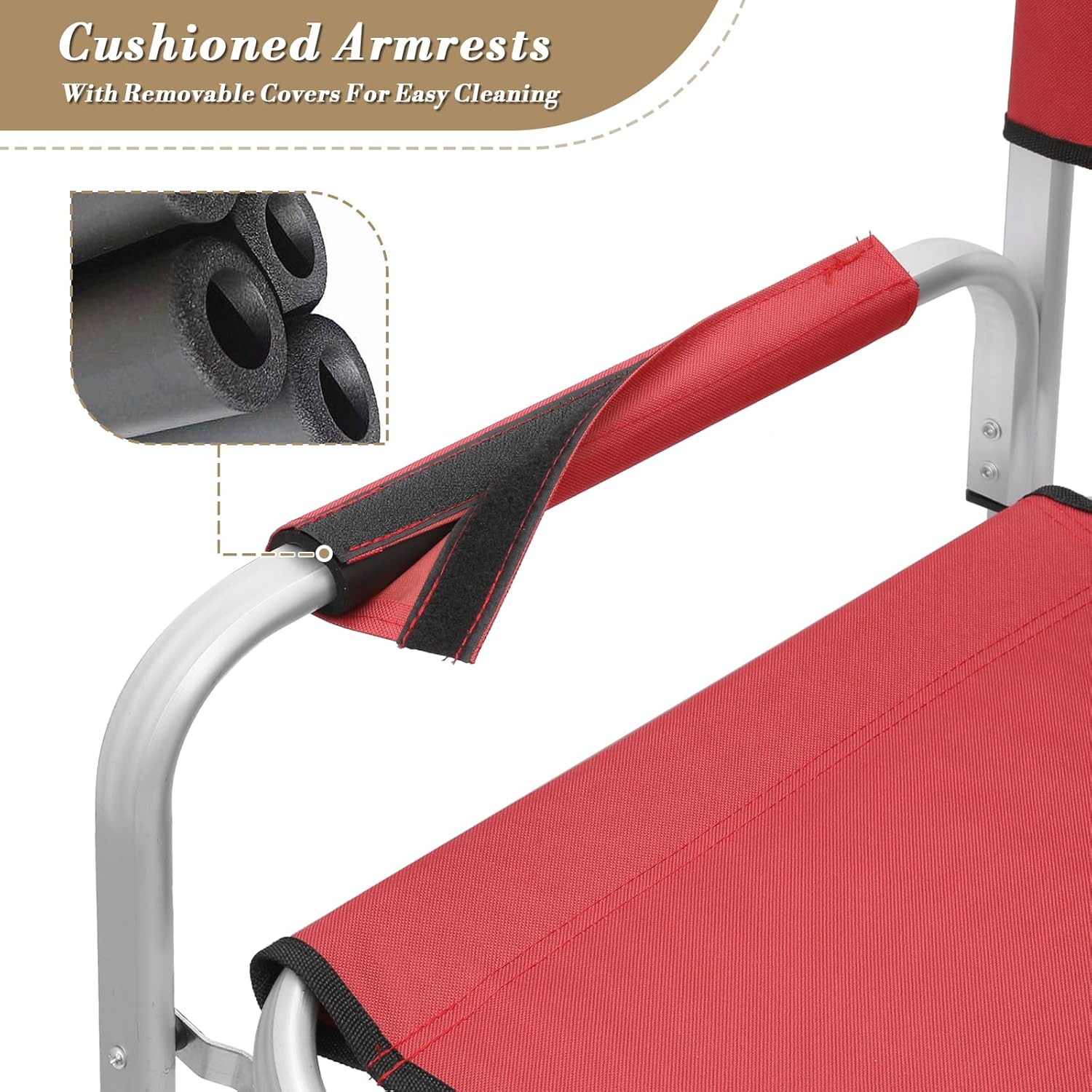 Athena Collection 44.5" Tall Directors Chair, Folding Makeup Artist Chair with Side Table Cup Holder Pocket Footrest, Outdoor Portable High Chair Barber Chair Supports 250LBS, Red