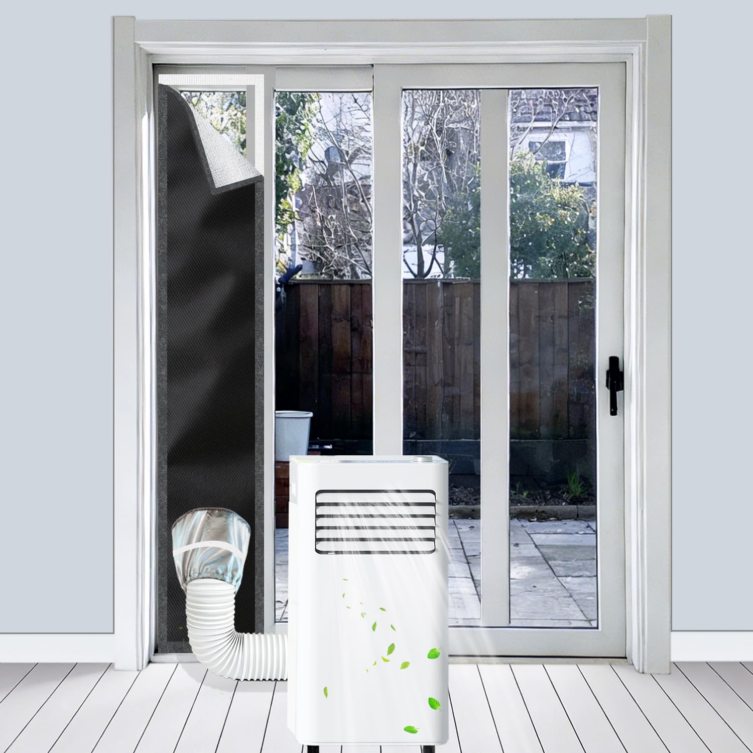Guarnizione porta finestra 250 cm per condizionatore mobile in argento Oxford, 100% oscurante, protezione UV impermeabile per raffreddamento efficiente, dimensioni regolabili per porte e