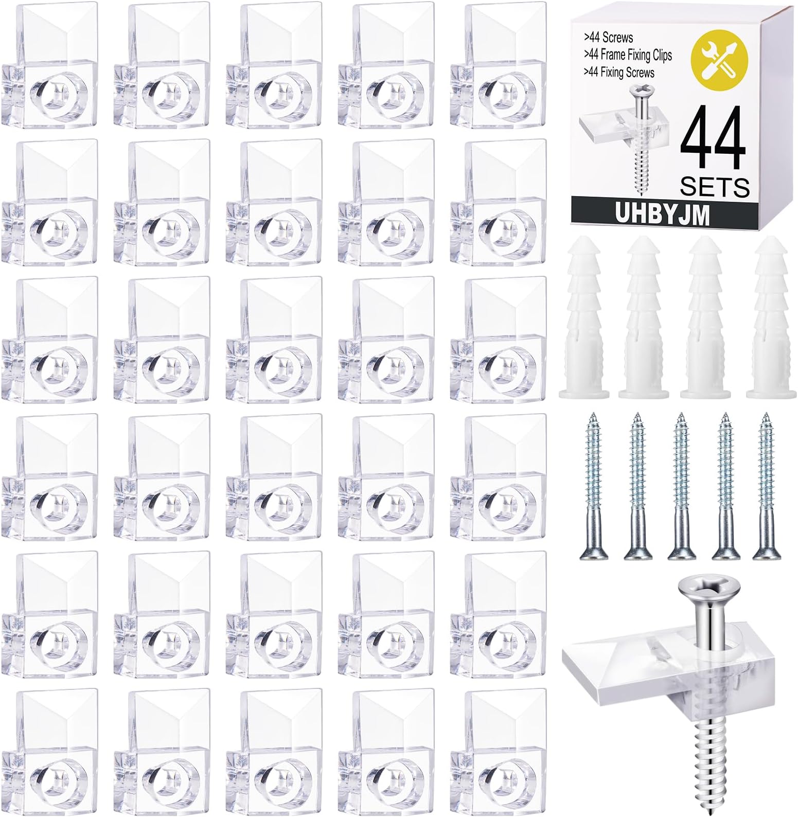 UHBYJM Mirror Holder Clips,44 Sets Clear Plastic Mirror Hanging Kit