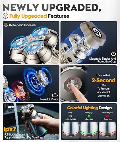 Miniatura 5 de Maquinilla de afeitar eléctrica para hombres, afeitadora flotante 3D con alta velocidad de 9000 RPM, IPX7 impermeable, duración de la batería de 60