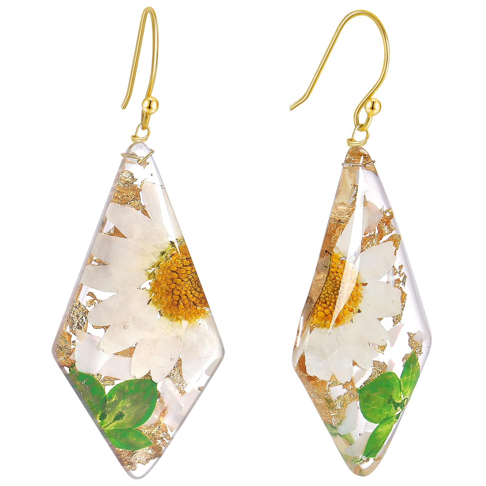 Amazon.co.jp: プレスフラワー ハンドメイド イヤリング ダングル 幾何