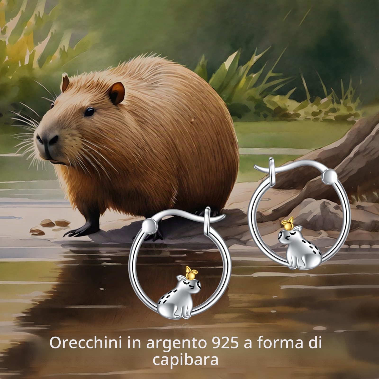 POPLYKE Gufo/pinguino/capybara/anatra/farfalla/poltopus/montagna/cavia orecchini per donne in argento Sterling cerchio orecchini gioielli animali regalo per ragazze