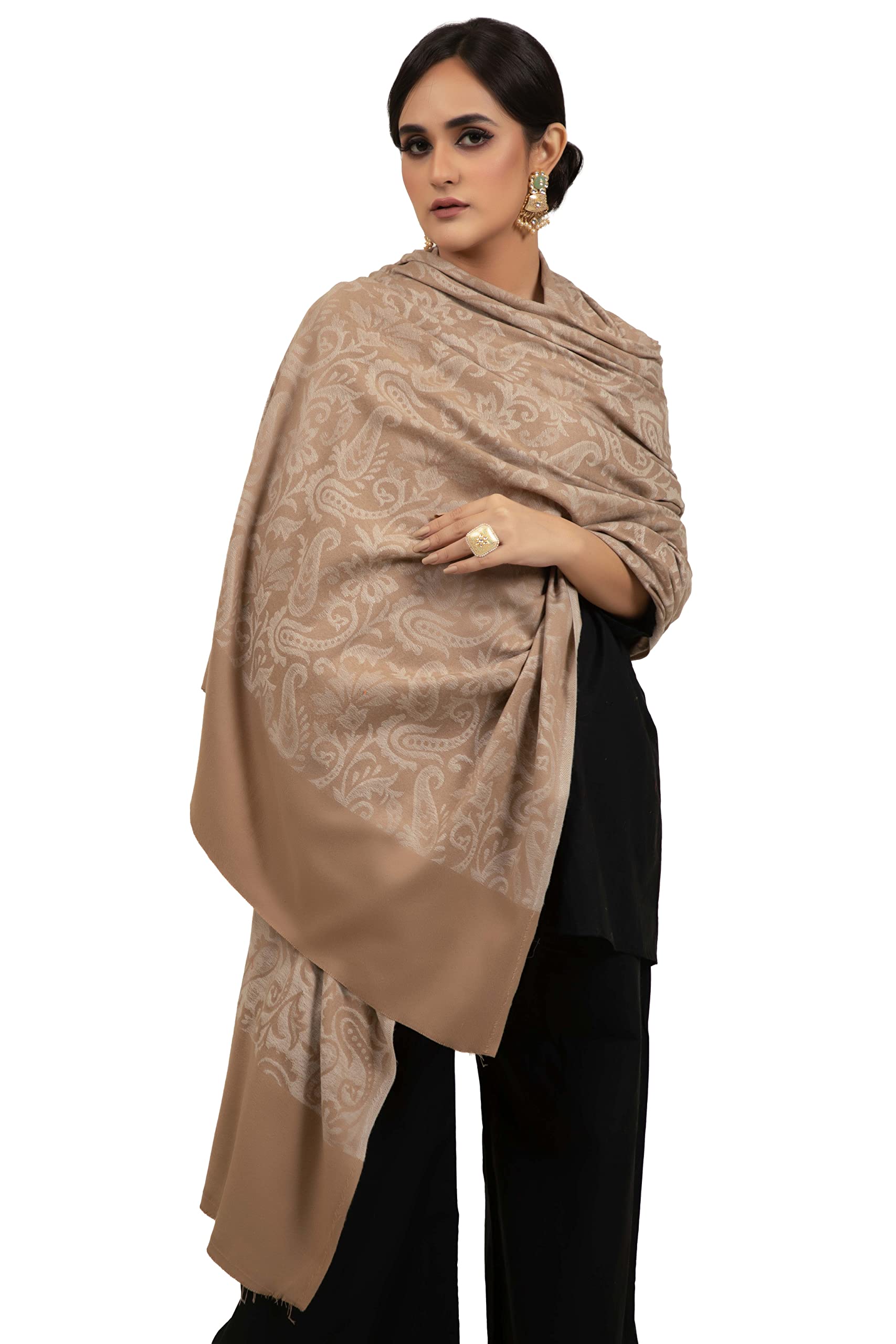 shal-é-pashm Women's Beige Faux Pashmina Warm & Thick Shawl-picture-26