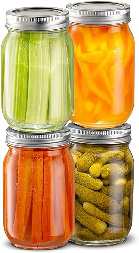 Miniatura 4 de Tarros de vidrio de 16 onzas con tapas y bandas, tarros Mason de boca regular para conservar alimentos, tarros de conservas para jugo, mermelada,