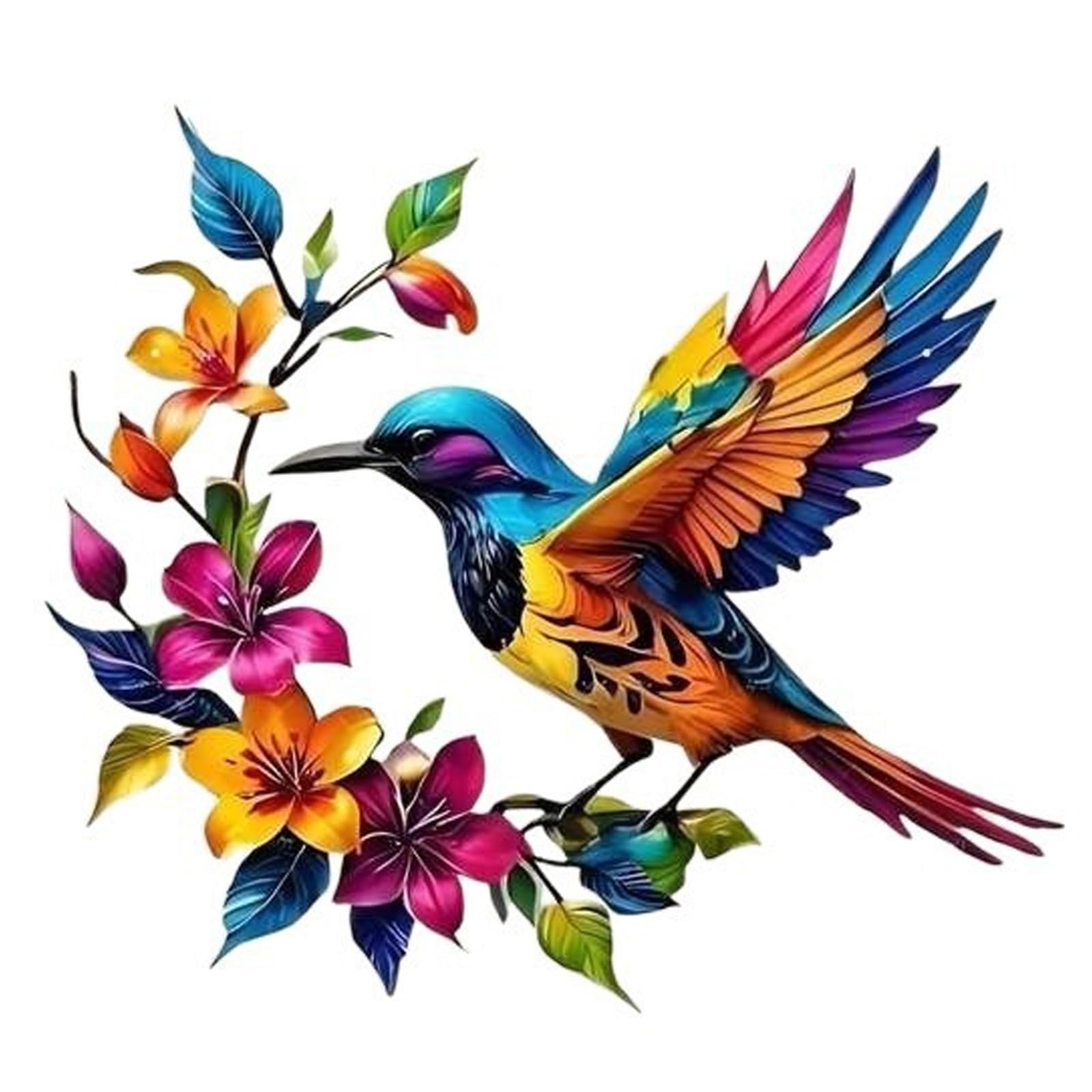 Hummingbird Bloom Metal Wall Art | A Colorful Hummingbird Accent Decorations | Handcrafted Circular Nature Aesthetic Room Decor | Rust-resistant Iron Hanging Ornament For Garden Patio