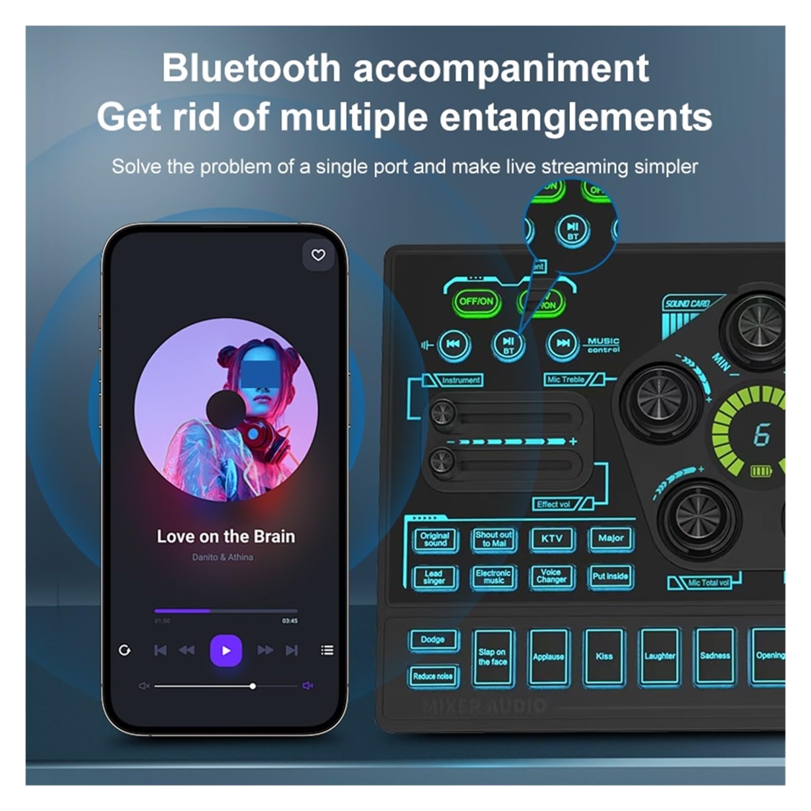 Mixer Audio 48V Con Commutatore Vocale, Mixer Podcast, Scheda Audio For Giochi Telefonici Karaoke Studio Podcast In Streaming Live