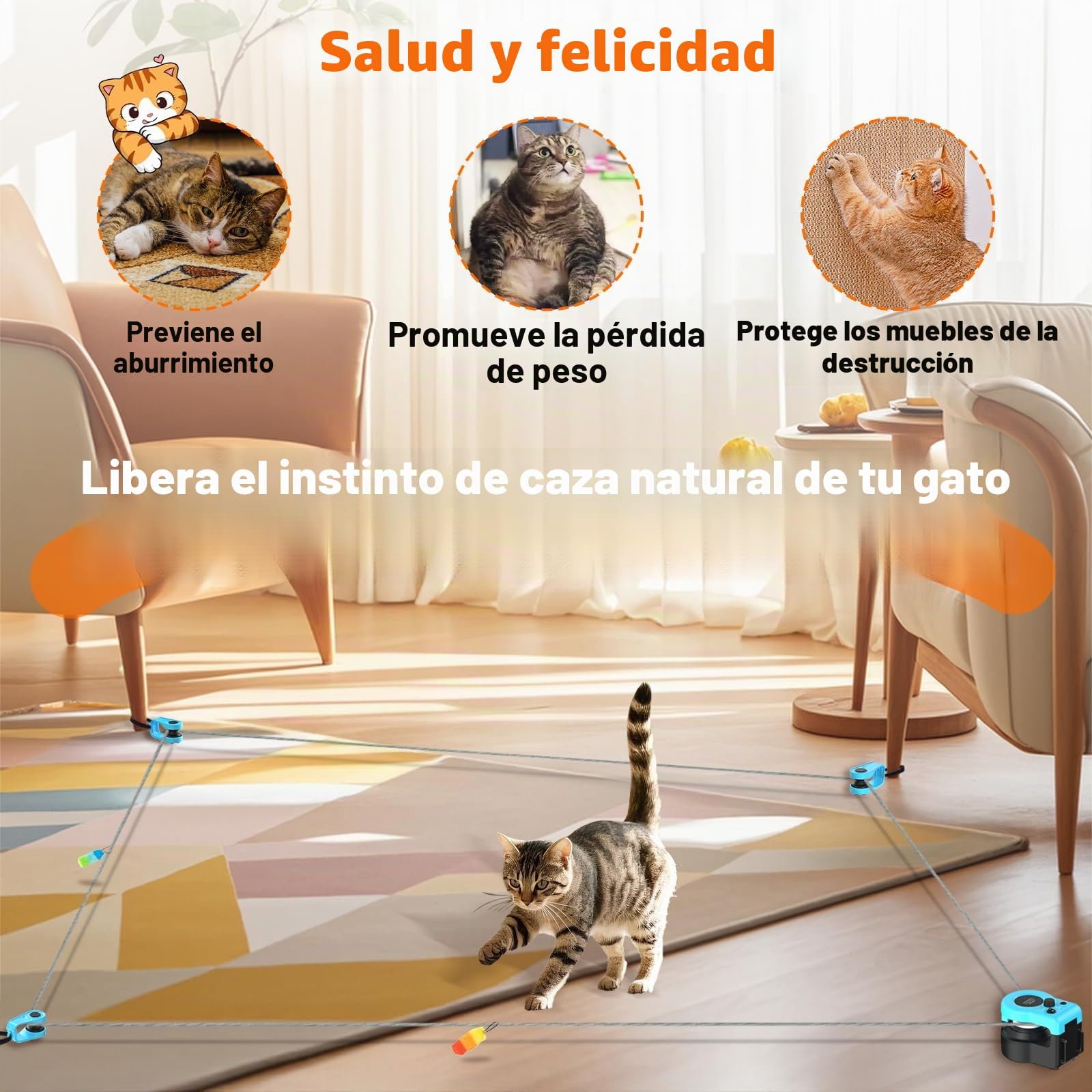 Juguete interactivo para gatos para interiores, caminadora automática para gatos con control remoto, 3 velocidades, motor silencioso y diseño duradero, juguetes de plumas de caza para interiores,