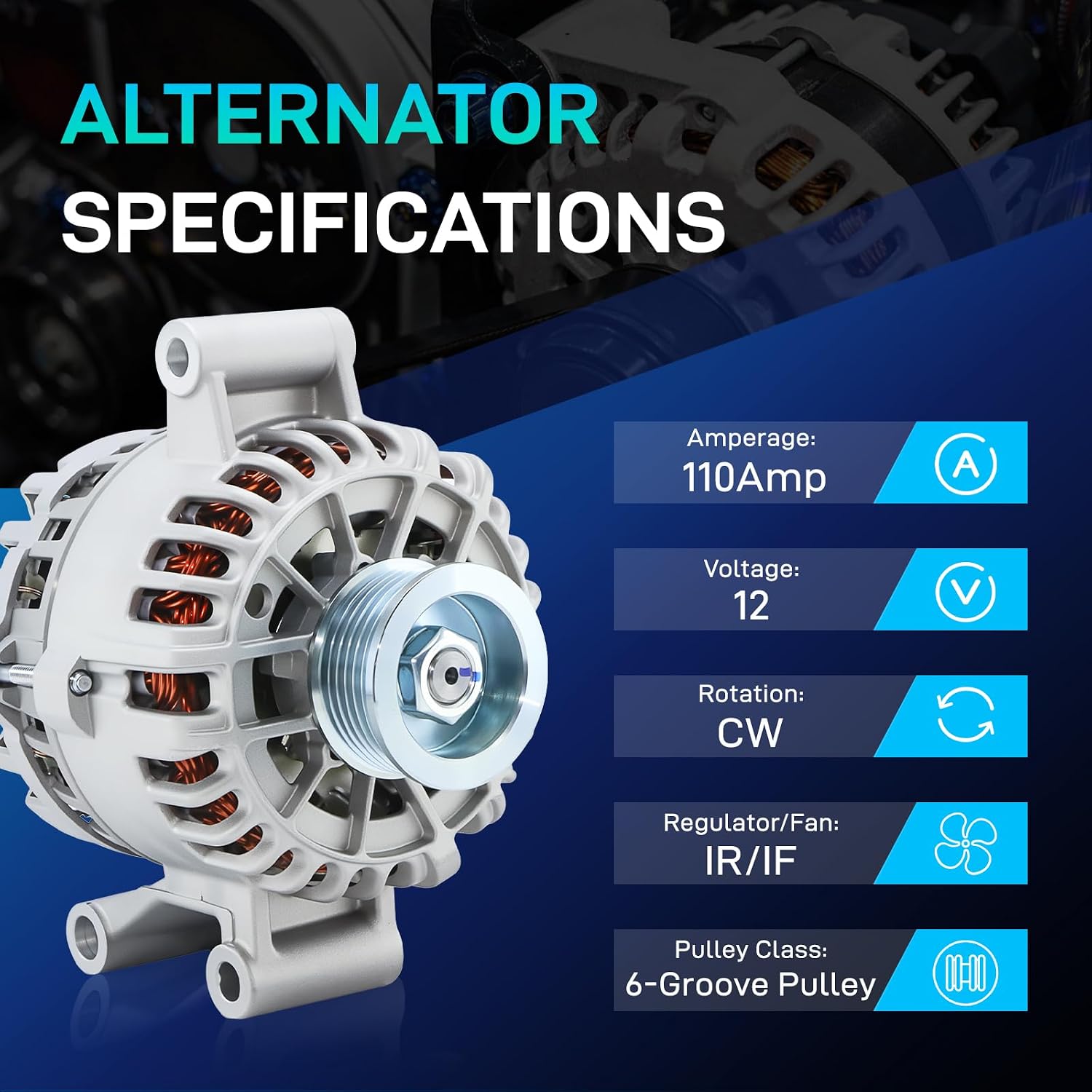 New Alternator Replacement for Ford Escape 2001 2002 2003 2004, V6 3.0L, Mazda Tribute, 1L8U-10300-CD, 1L8U-10300-CE, 1L8Z-10346-CB, AJ03-18-300A, AJ03-18-300B, 1-2414-11FD, 90-02-5122, 8259N