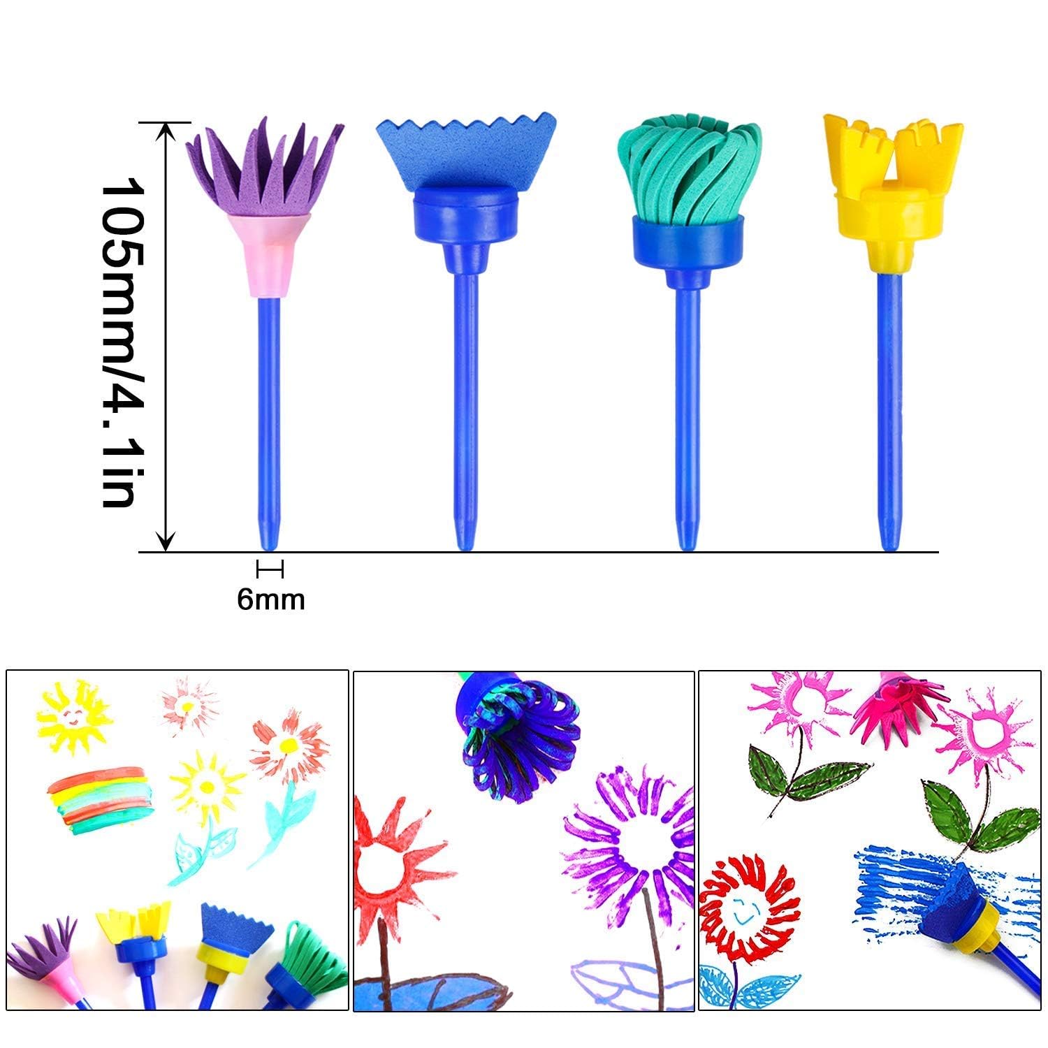 Brille Bee Sponge Stamp Foam Painting Brushes, Flower Shapes, Art Paint Drawing Tools, DIY Graffiti Stamps for Kids Early Learning (Foam Brush 4pcs) - Image 3 thumbnail