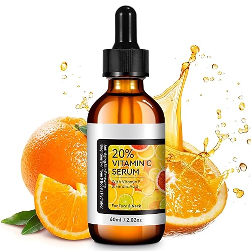 Suero de vitamina C  Suero puro de vitamina C para la cara con ácido hialurónico, vitamina E y ácido ferúlico, suero facial antienvejecimiento para
