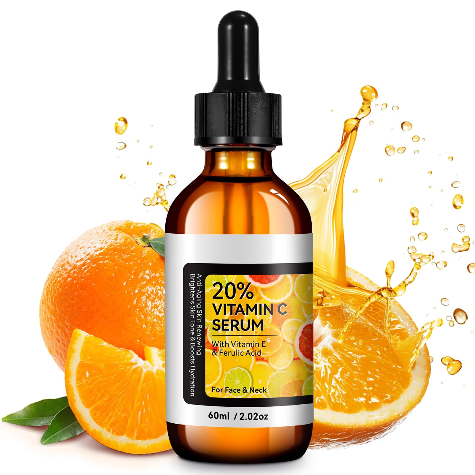 Vitamin C Serum Gesicht 60 ml - 20% Vitamin C Serum Hochdosiert mit Vitamin E & Hyaluronsäure | Anti-Aging & Hauterneuerung | Hautaufhellung & Feuchtigkeitsserum Vitamin C für Gesicht | Parfümfrei