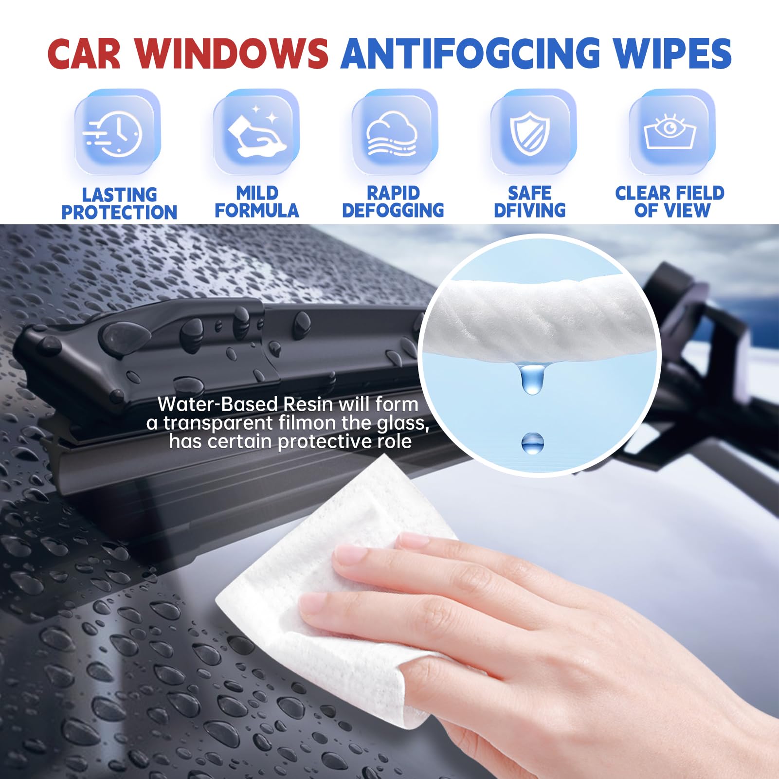 Produit Anti Buee Voiture, Lingettes Anti Buée Voiture, Anti Buee Voiture, Produit Vitre Voiture pour Anti Buée Sur les Pare-Brise et les Fenêtres Des Voiture, 40 Pièces*1