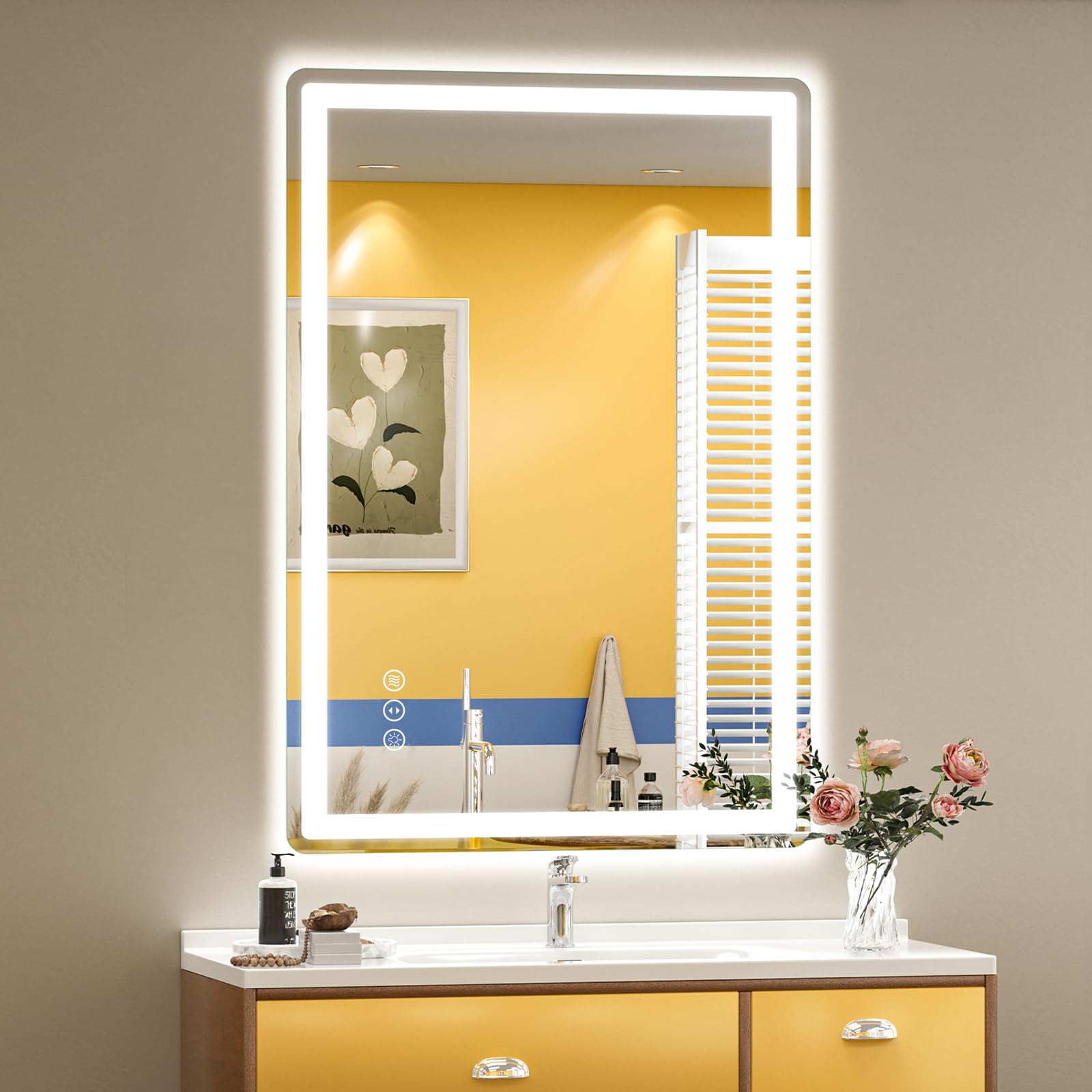 Miroir de salle de bain à DEL rectangulaire arrondi haut de gamme SMIROR