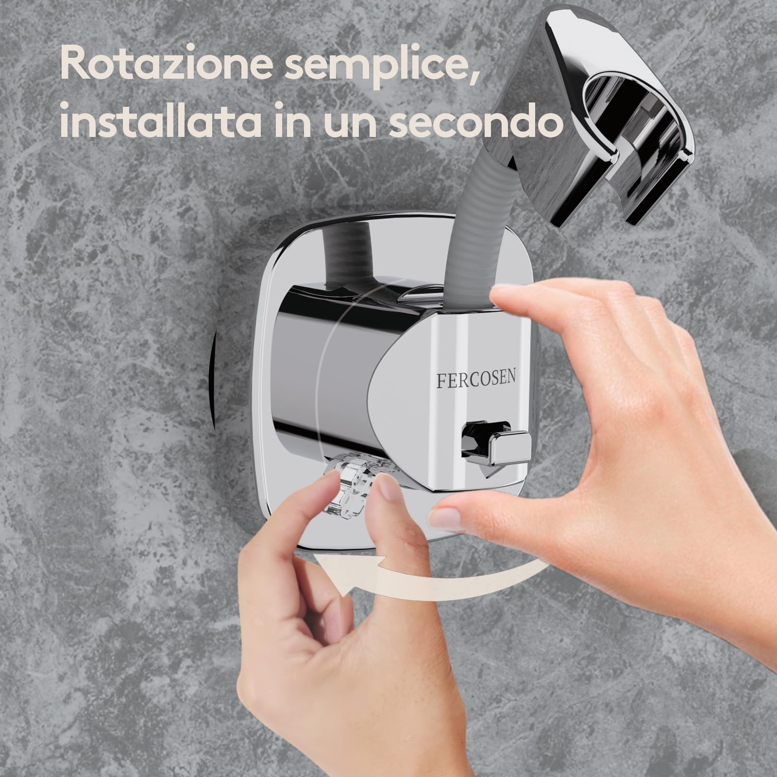 Supporto Doccia Orientabile 360° con Ventosa Portata 10 kg Antiscivolo Resistente Alla Ruggine Argento