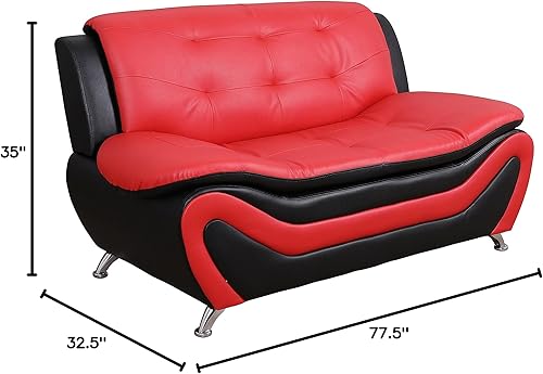 Miniatura 2 de Beverly Fine Furniture Aldo (3 piezas) Moderno juego de sofás, negro/rojo