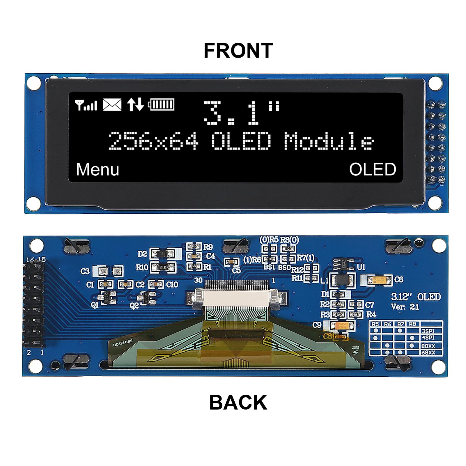 Module écran LCD 3,12 Pouces SSD1322 256x64 - Compatible Arduino, Raspberry Pi - Pour Projets DIY