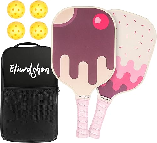 Eliwdshen Paletas de pickleball de fibra de vidrio, juego de 2, 4 pickleball, bolsa de transporte portátil