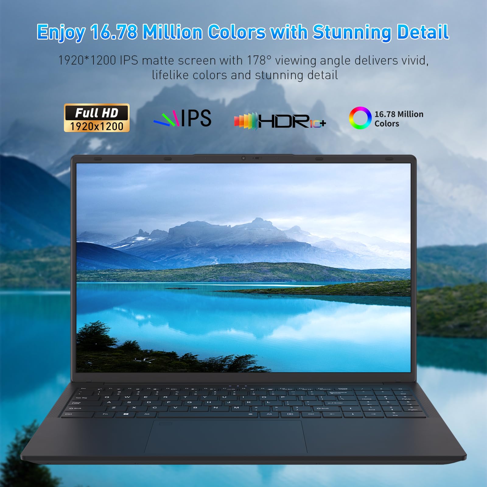 16 Inch Laptop 16GB RAM 1TB NVMe SSD Quad-Core Processor Up to 3.7GHz 1200P IPS Display USB-C Full Function Fingerprint Login Backlit Keyboard WiFi 6 Lightweight Black Laptop — view 5