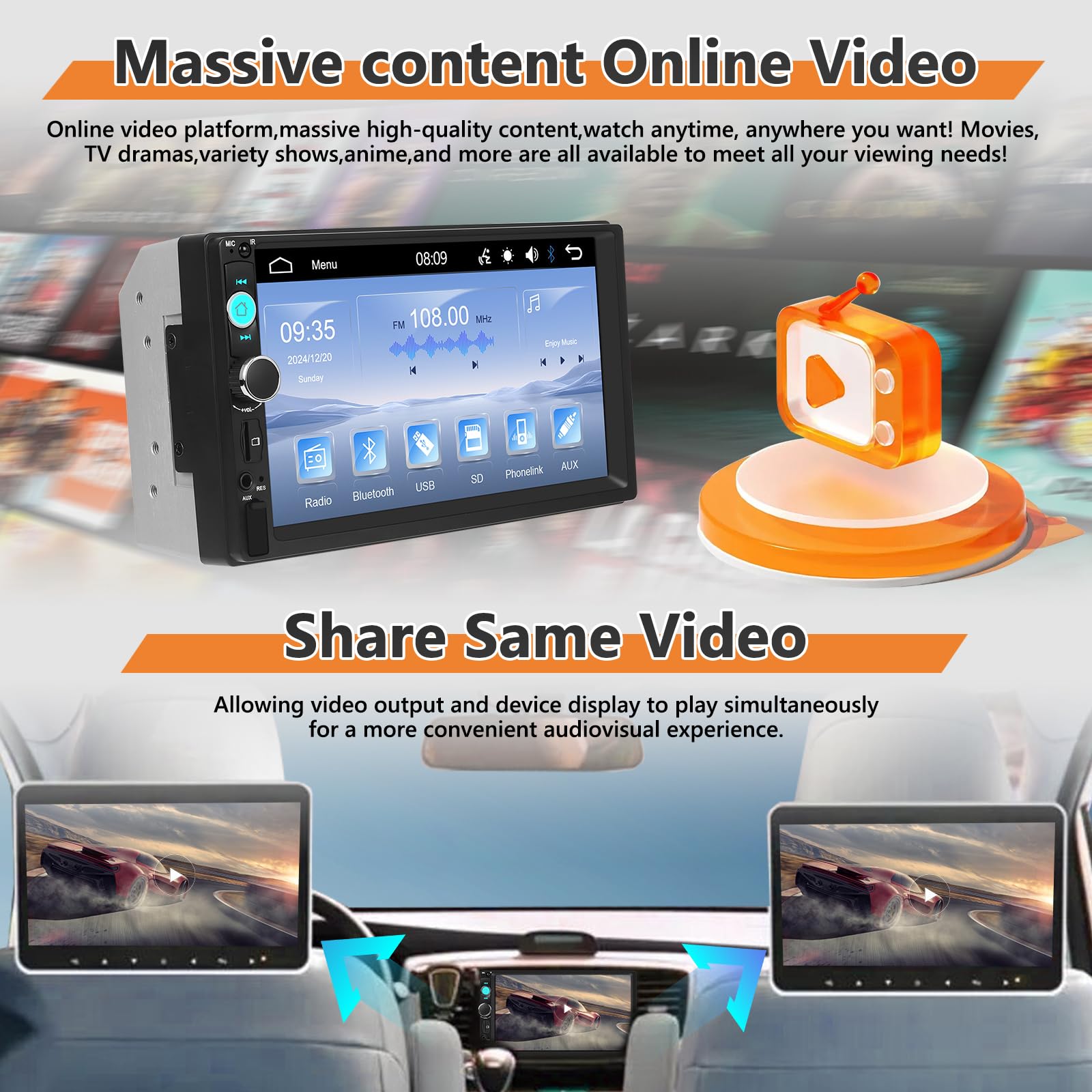 Autoradio 2 Din con Bluetooth, 7 Pollici Mirror Link Stereo Auto con Schermo USB FM Radio AUX TF Controllo del Volante Collegamento Mirror per Telefono Android/iOS + Telecamera Posteriore