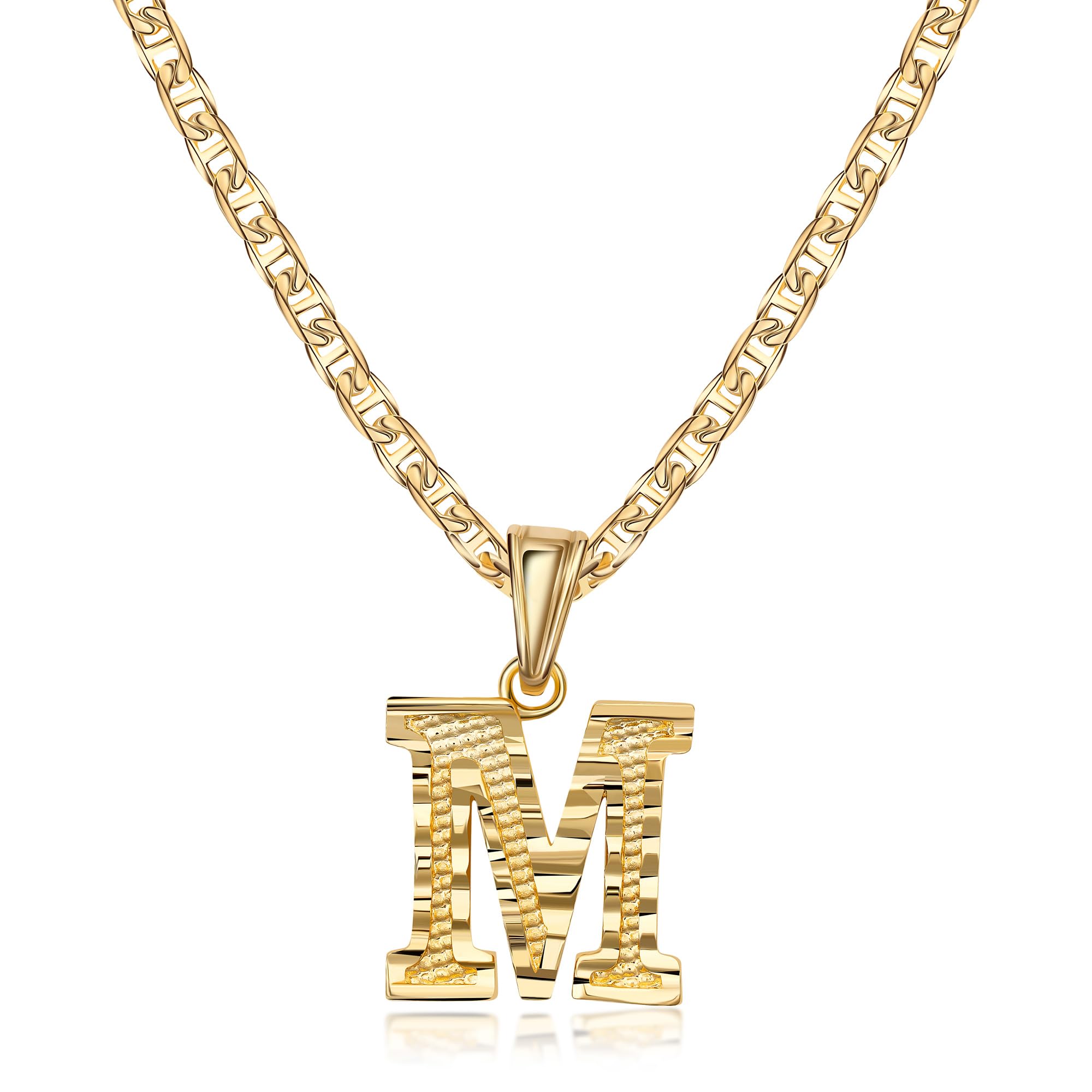 Barzel 18K Gold Plated Initial Necklace with Diamond Cut Initial,18" Chain with 2" Extension, Waterproof, High Polish Finish, Made in Brazil