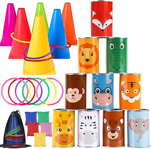 Hooqict Juego de 36 juegos de carnaval 4 en 1, juegos de lanzamiento de bolsas de frijoles de plástico suave, juego de lanzamiento de anillos de