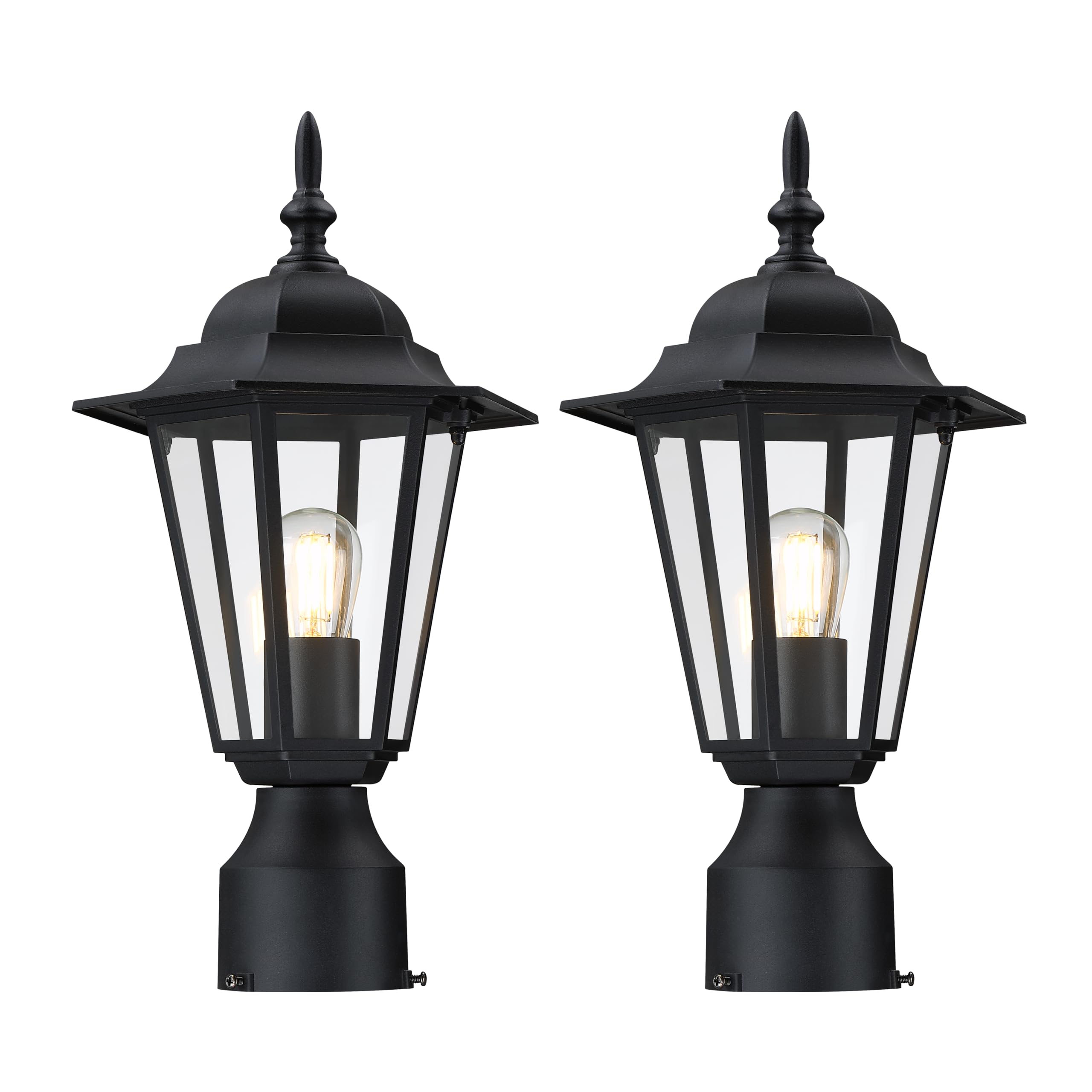 GRUENLICH Outdoor Post Light, Black Waterproof Lamp Post Lights Fxiture, Aluminum Pole Lantern for Outside Yard Pathway Garden, 2 Pack