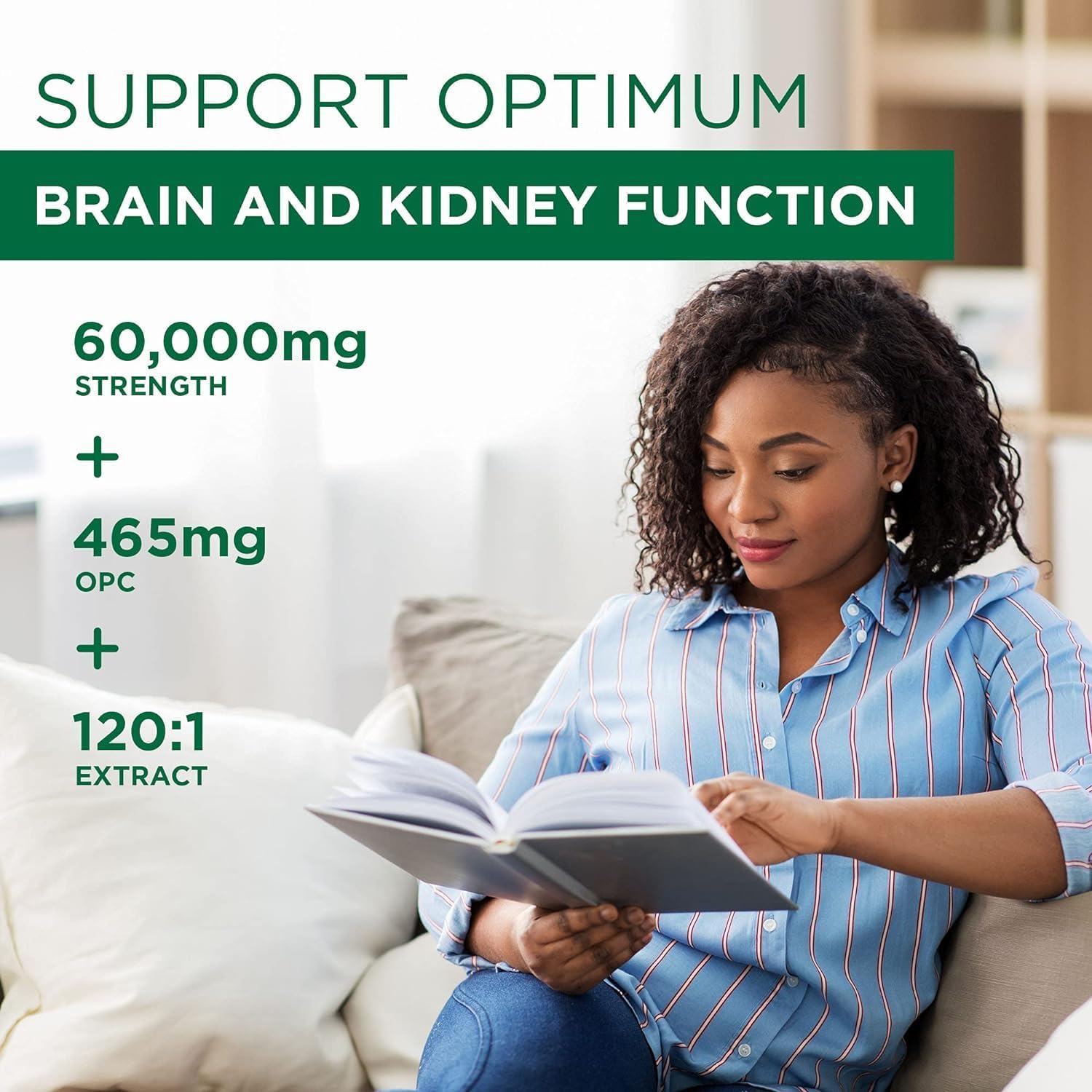 Grape Seed Extract Plus-Vitis Vinifera (60 Capsules)-60,000 mg Strength, 60 Vegan Capsules, 465mg Polyphenols (Proanthocyanidins), Potent 120:1, 2 Month Supply, Non-GMO and All-Natural